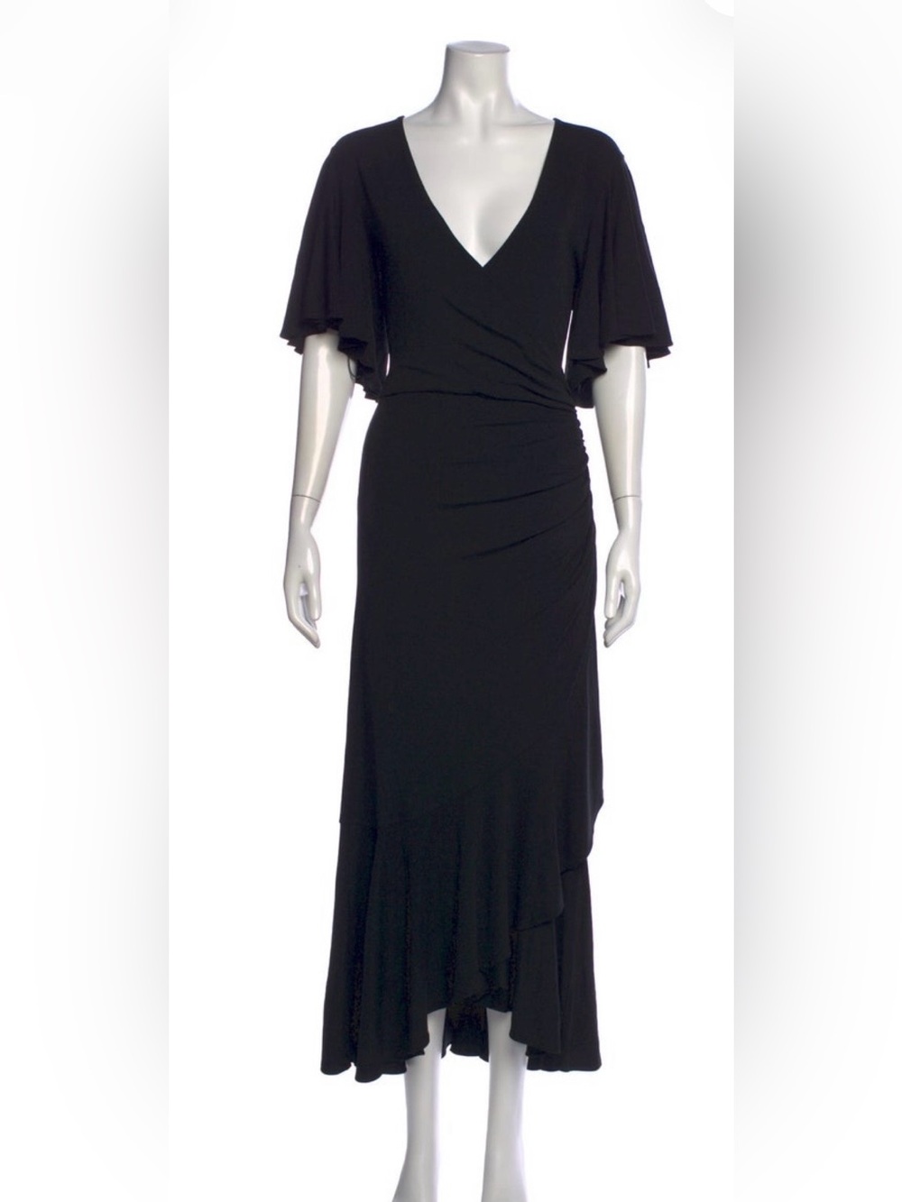 Michael Kors Collection Black V-Neck Ruffled Maxi Dress